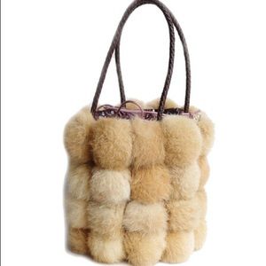 Brand new genuine rabbit fur textured statement bag